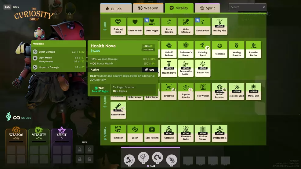 The shop showing some heal spells in Deadlock
