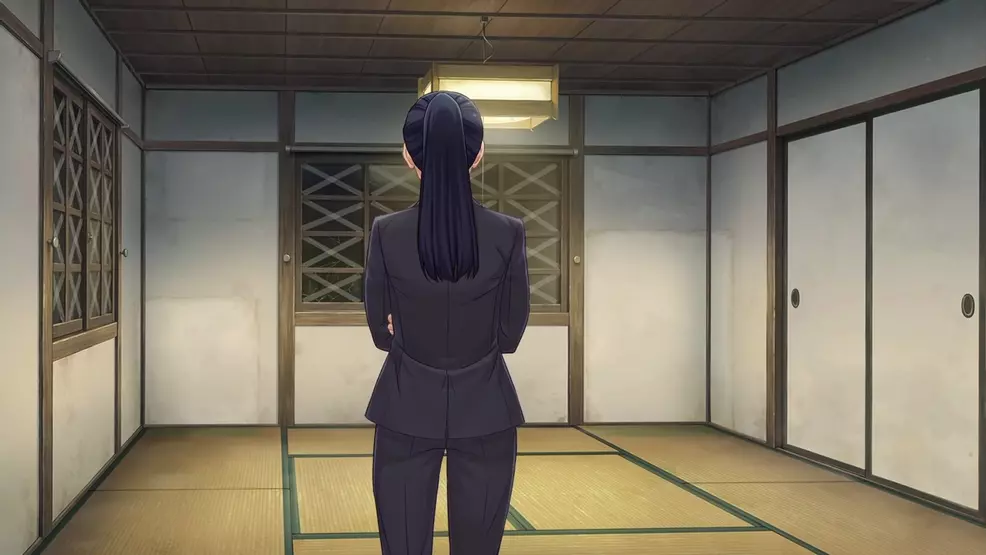 Detective Kuze in an empty room in Emio - The Smiling Man: Famicom Detective Club
