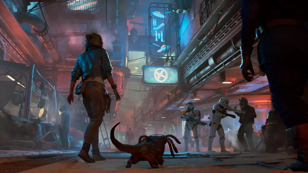 Kay Vess and Nix walking through a city street.