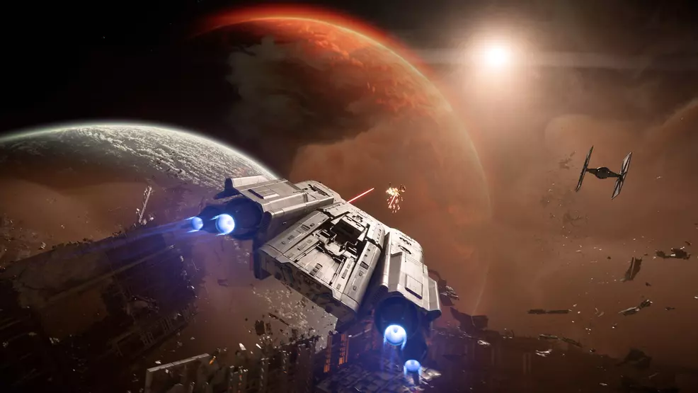 An image showing a ship battle in Star Wars Outlaws