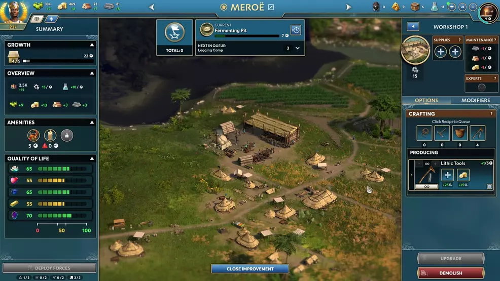A look at the Workshop crafting menu in Ara: History Untold