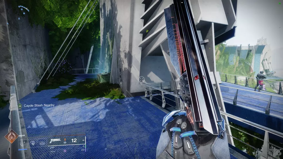 A Cayde's Stash on a mound of grass