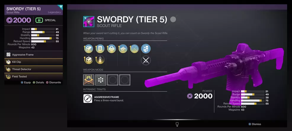 A mock-up of the new weapon tier system