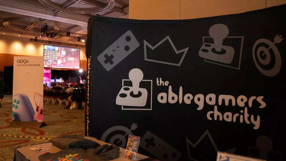 The AbleGamers charity banner at Games Done Quick Express 2024 during TwitchCon 2024