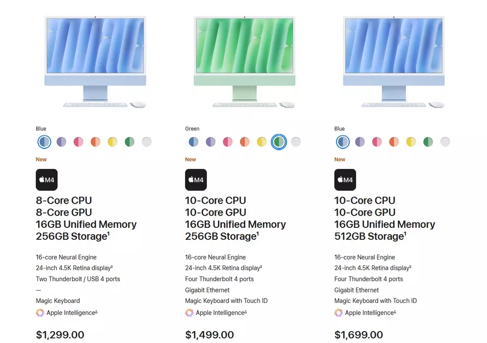 Different priced versions of Apple's iMac with M4 chip