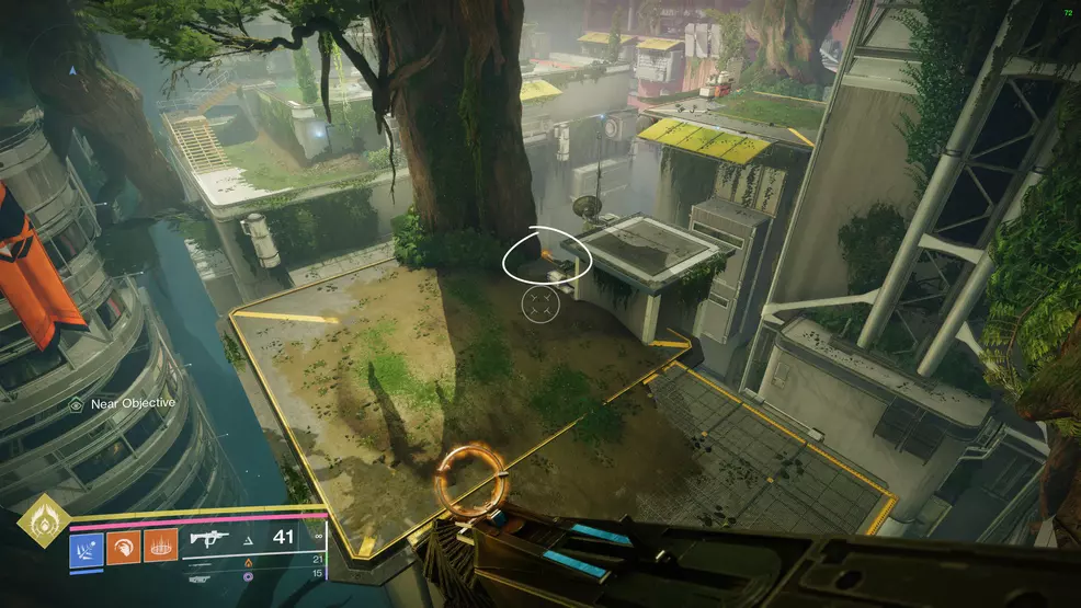 An injured Ghost beside a tree in the Forgotten Deep Lost Sector