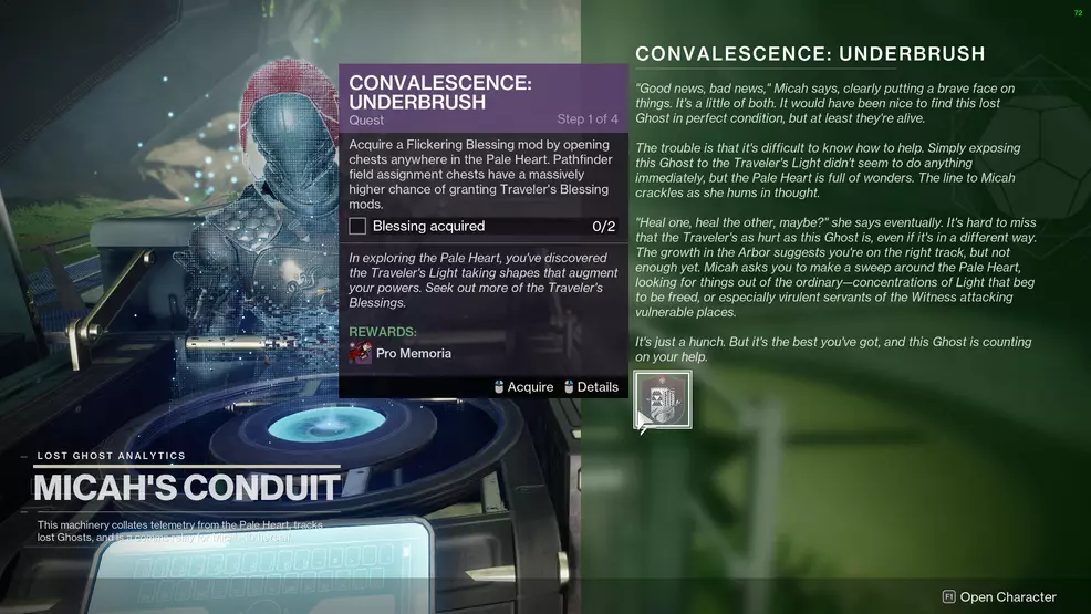 Micah-10 offering the Convalescence: Underbrush quest