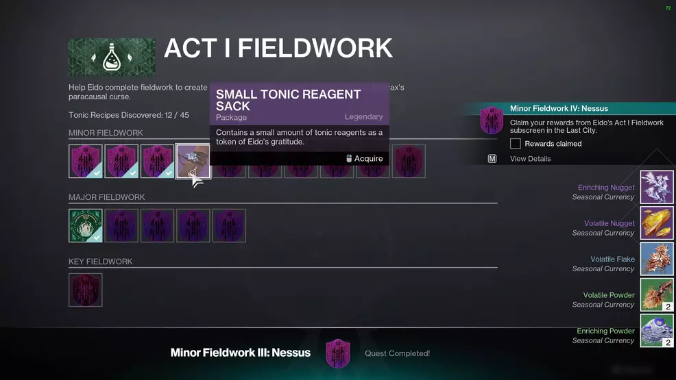 Eido's fieldwork quests rewarding reagents