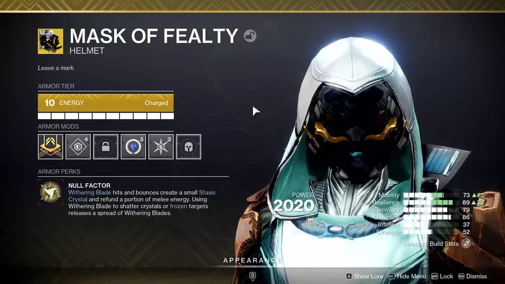 Mask of Fealty helmet for the Hunter