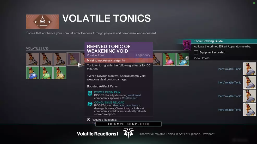 A new tonic unlocking at the tonic table in Destiny 2