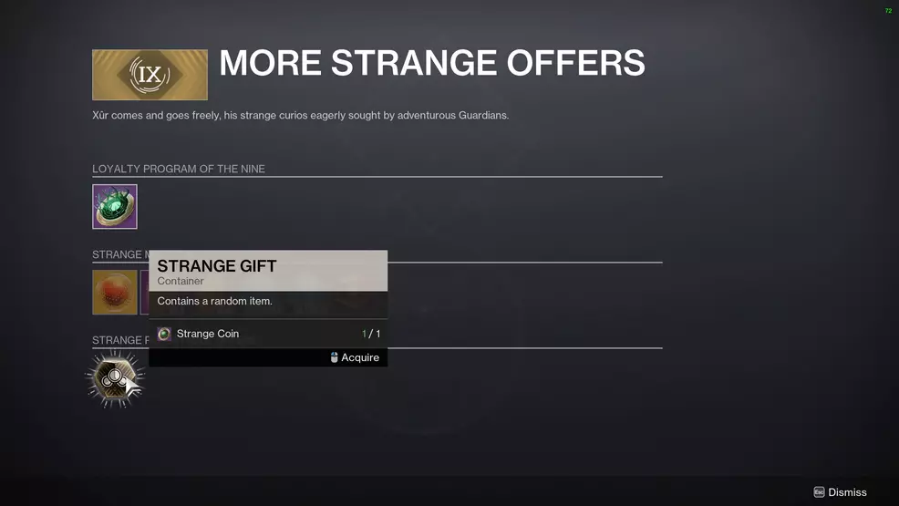 The Strange Gift item from Xur
