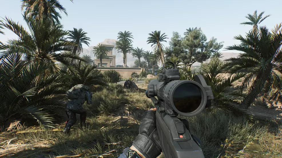 Three players creep through trees in Tactical Turmoil