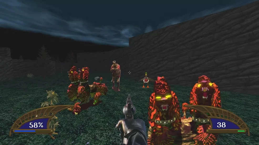 One of the ducks and other enemies in Killing Time: Resurrected