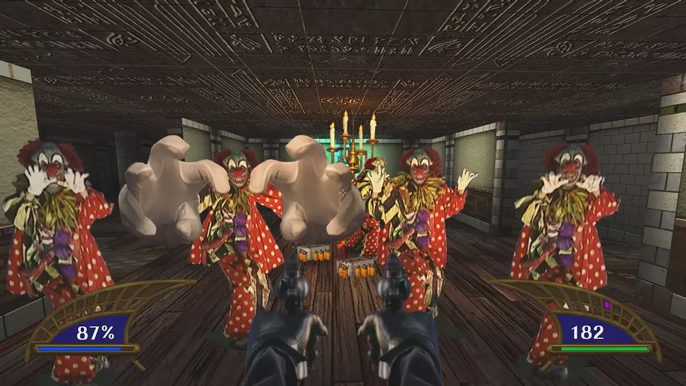 A group of evil clown zombies in Killing Time: Resurrected