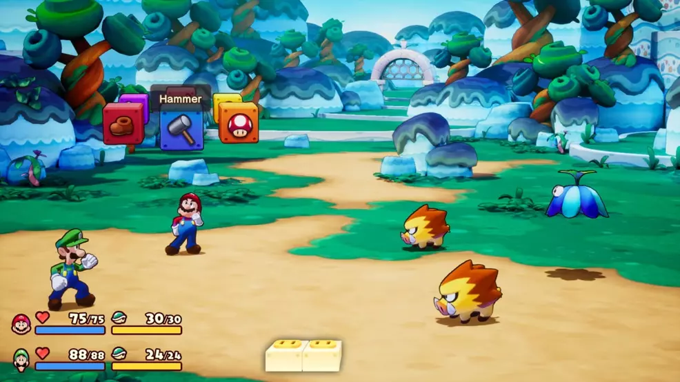 A screenshot of Mario and Luigi in combat.