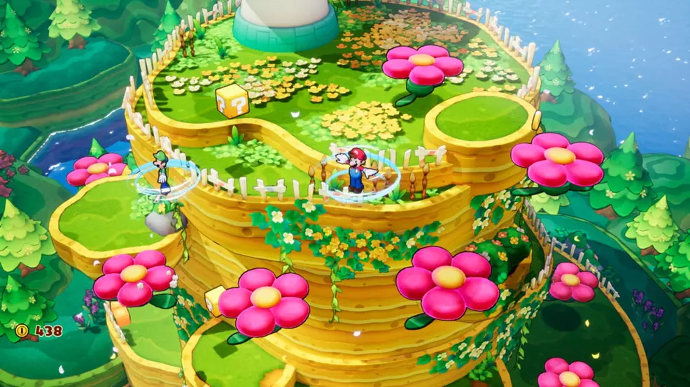 Mario and Luigi twirling in the air.
