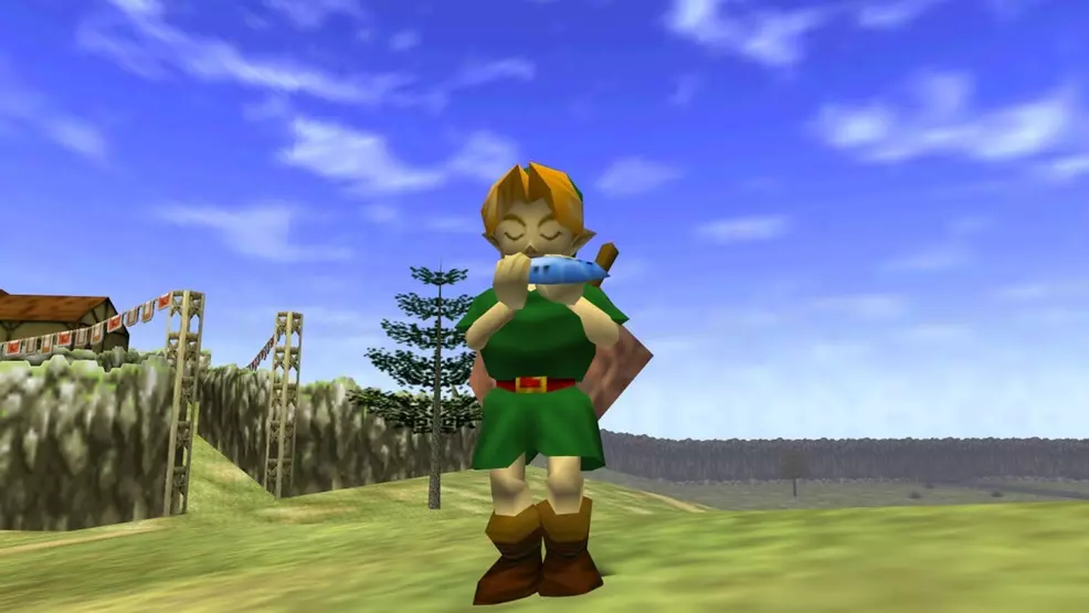 Link playing the Ocarina of Time in The Legend of Zelda: Ocarina of Time.