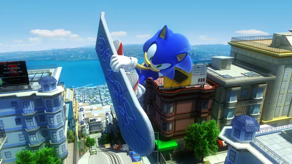 Sonic escaping from the city in Sonic x Shadow Generations