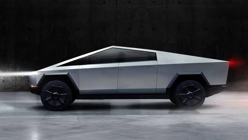 Side view of the Tesla Cybertruck.