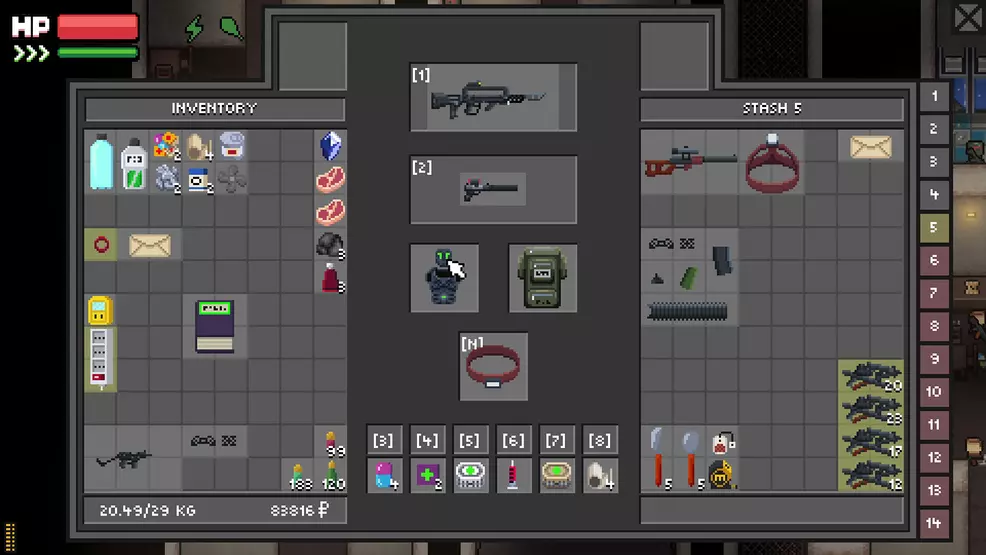 The character customization screen in Zero Sievert, showing advanced armor and weapon options