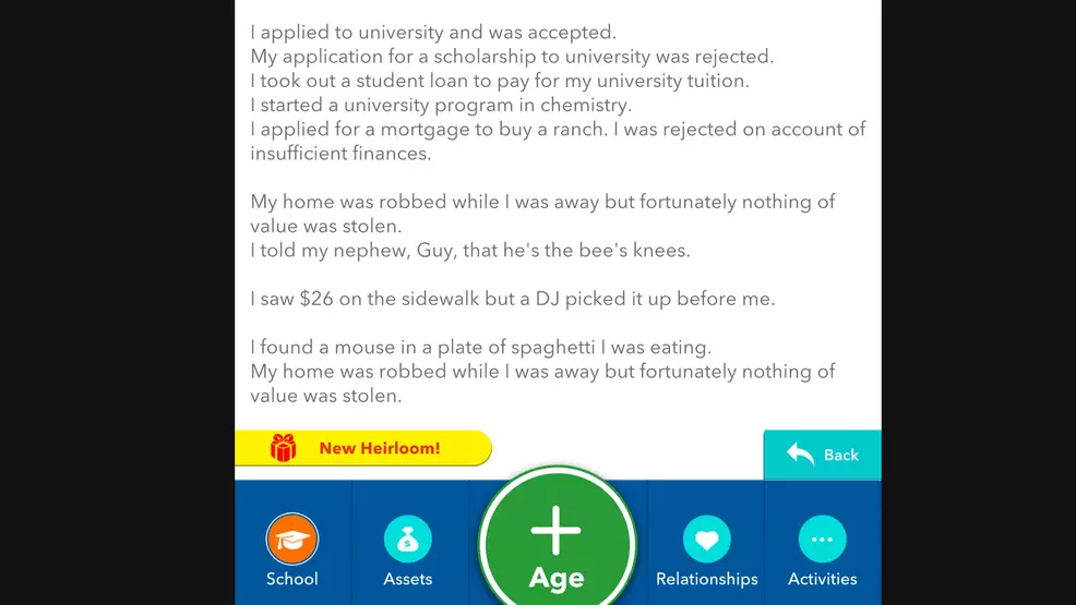 Heirloom appears in BitLife
