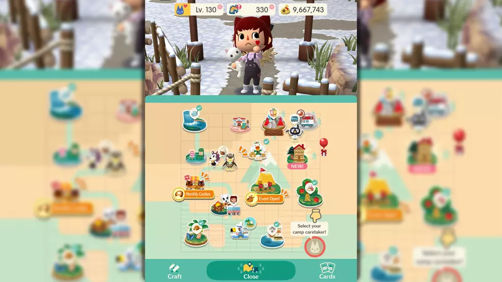 An Animal Crossing avatar stands in thought as a new location is displayed on the map.