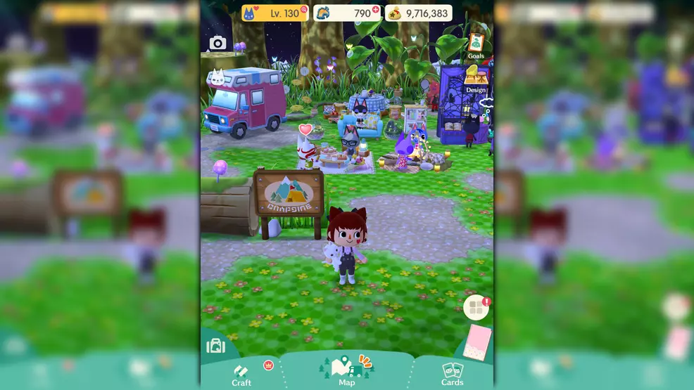 The players stand in the campsite.