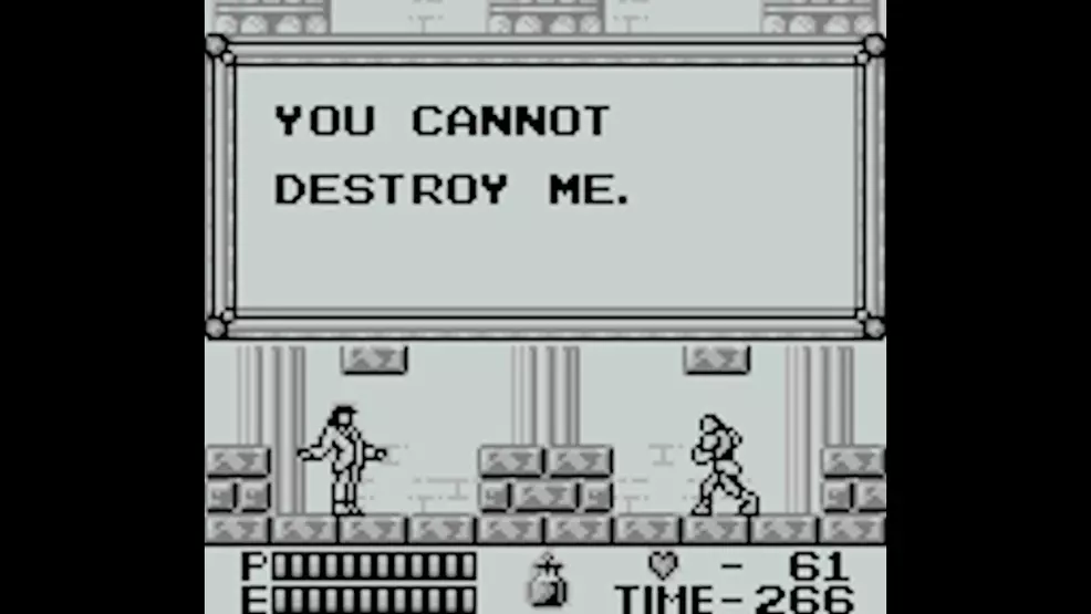 The showdown with Soleil Belmont in Castlevania 2 for the Game Boy.
