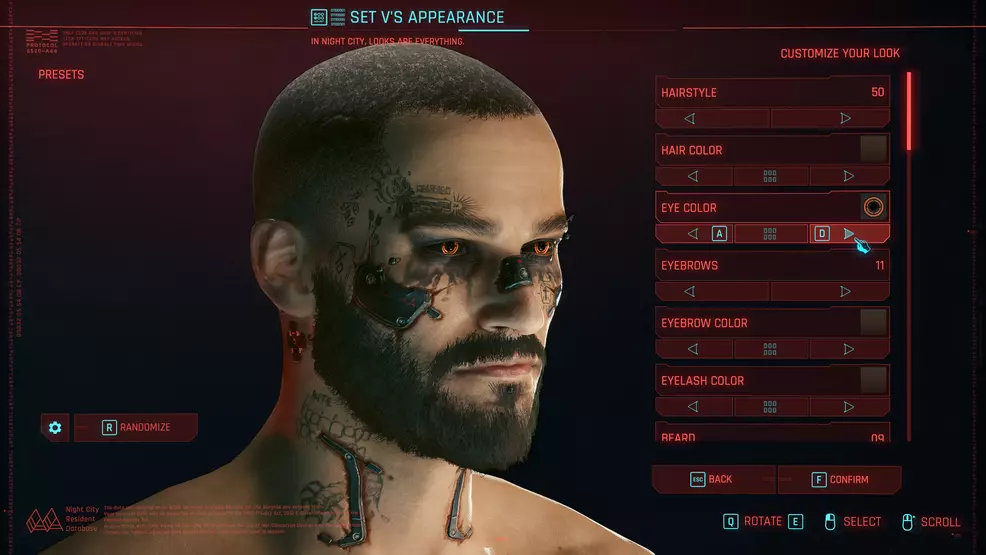 New character customization options in the character creator.