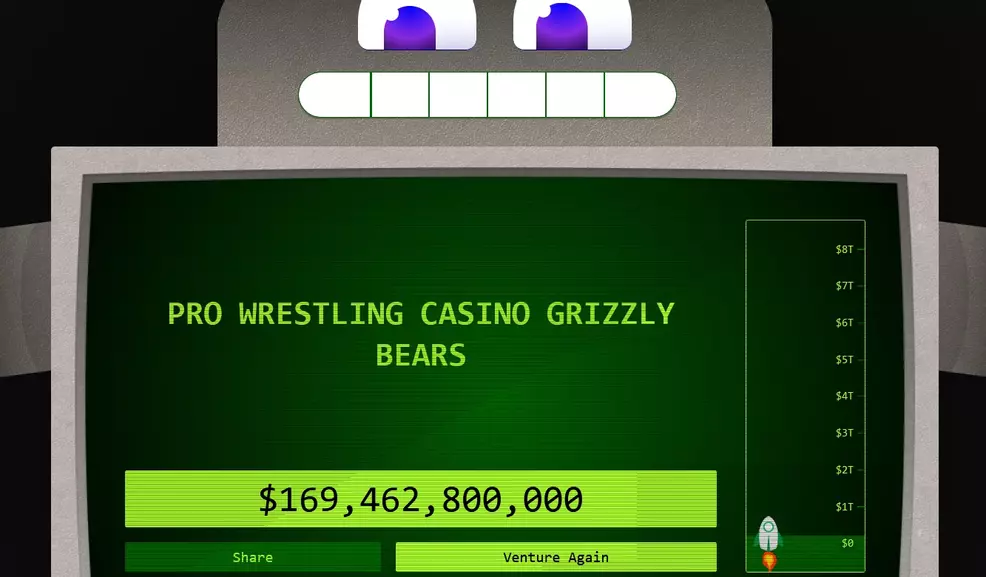 Bubbletron values a start-up for Pro Wrestling Casino Grizzly Bears at $169,462,800,000