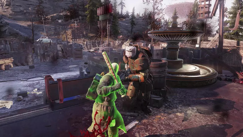 Third-person view screenshot of a Ghoul holding a bat while battling enemies.