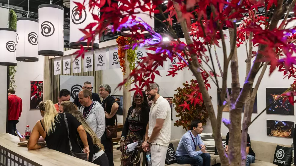 People gathered at Ubisoft's booth in the business area of Gamescom 2024