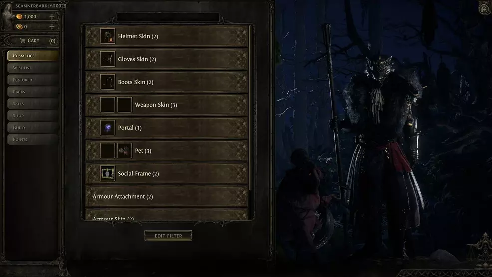 Cosmetics screen in Path of Exile 2