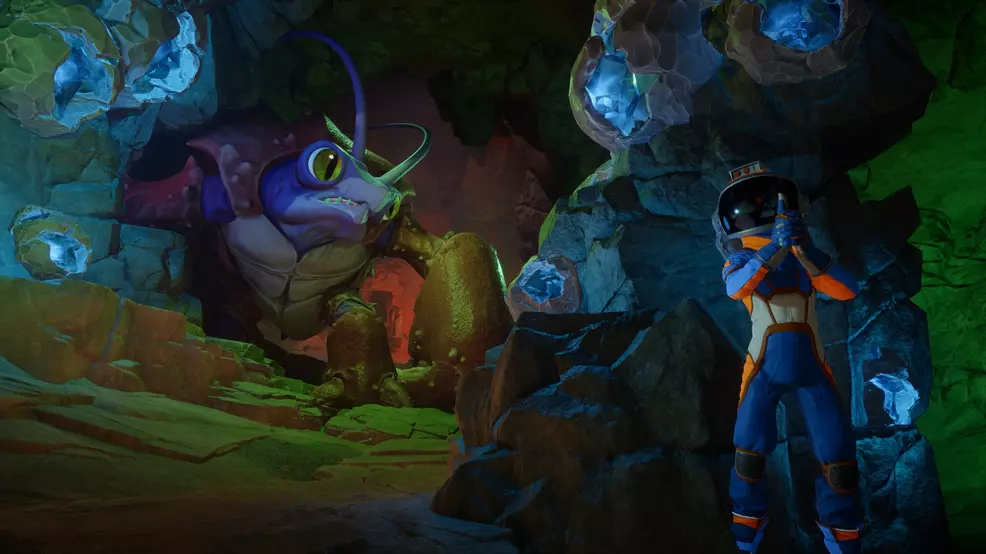 Explore caves filled with dangerous creatures in Revenge of the Savage Planet.