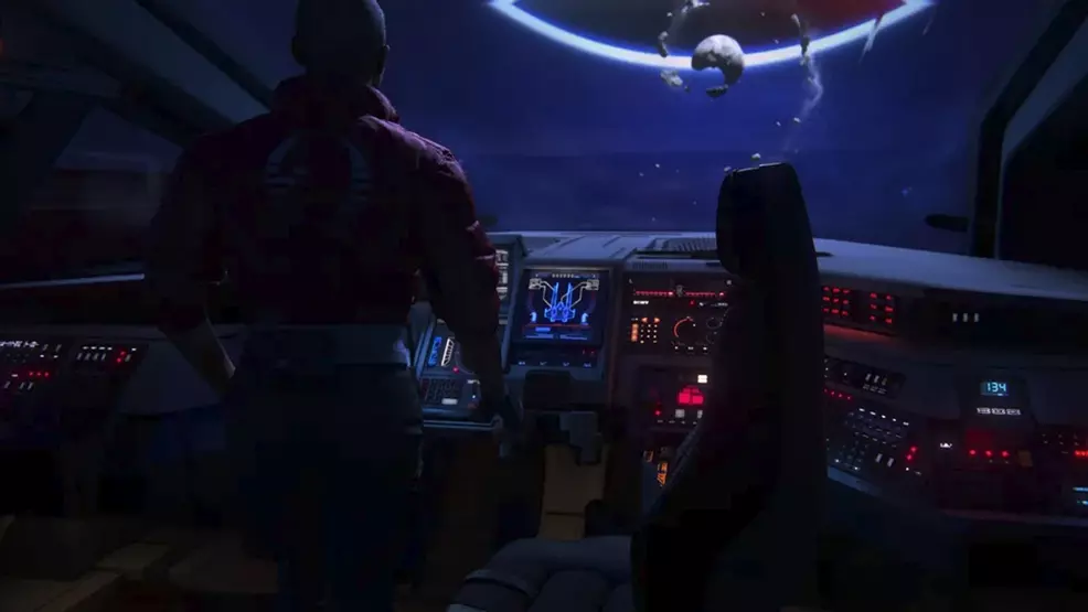The protagonist steps into the cockpit of her ship in Intergalactic: The Heretic Prophet