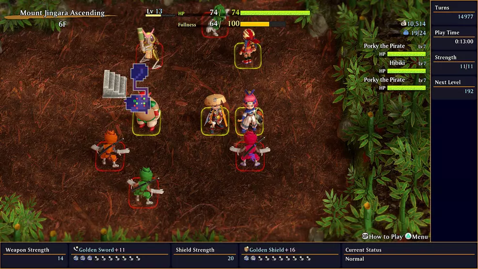Gameplay in Shiren the Wanderer: The Mystery Dungeon of Serpentcoil Island features companion characters and a customizable UI.