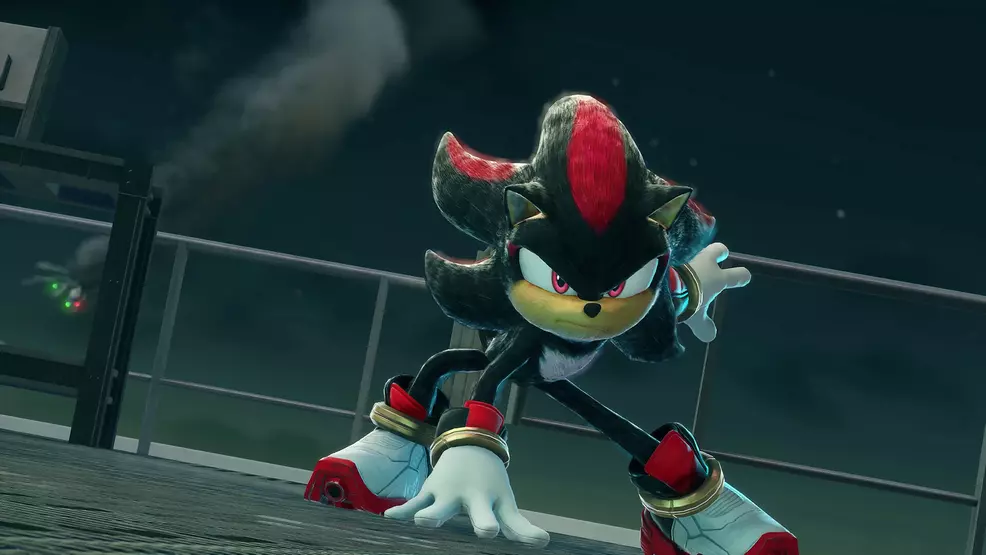 Shadow strikes a cool pose in Sonic x Shadow Generations DLC.