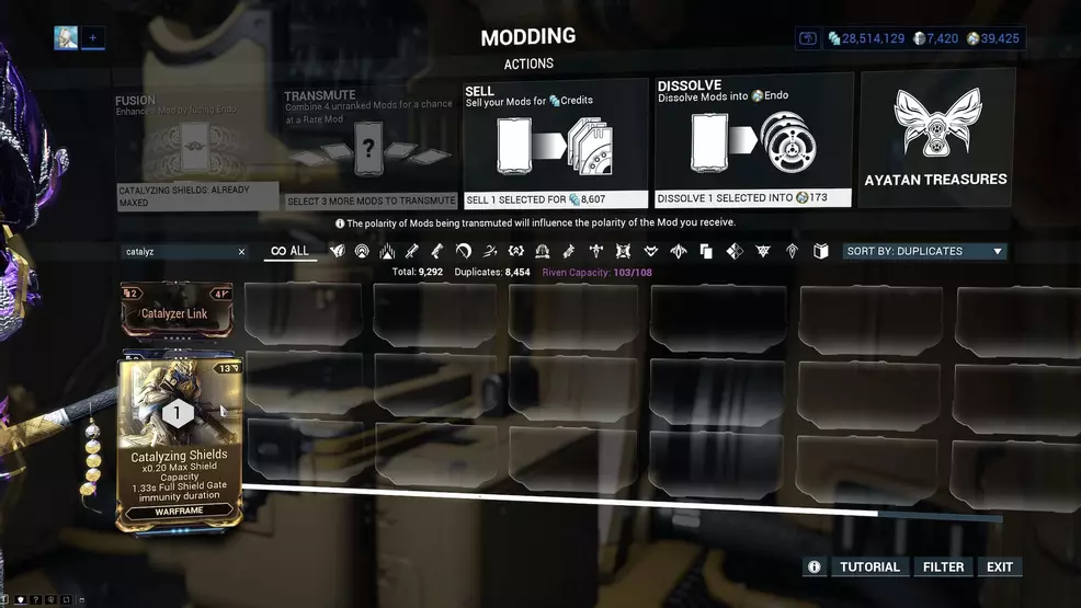 Catalyzing Shields mod in Warframe