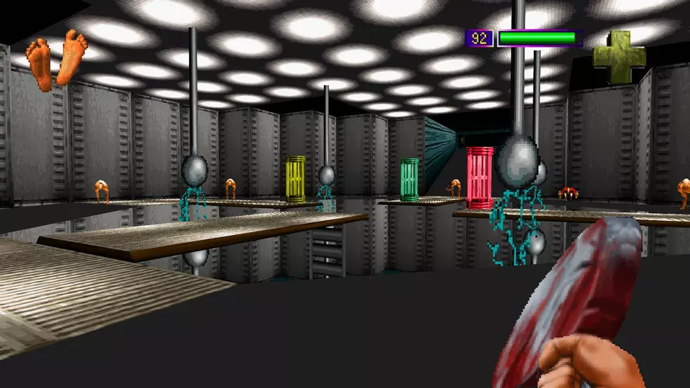 PO'ed Definitive Edition, featuring an alien ship setting and a character with a frying pan as a weapon.