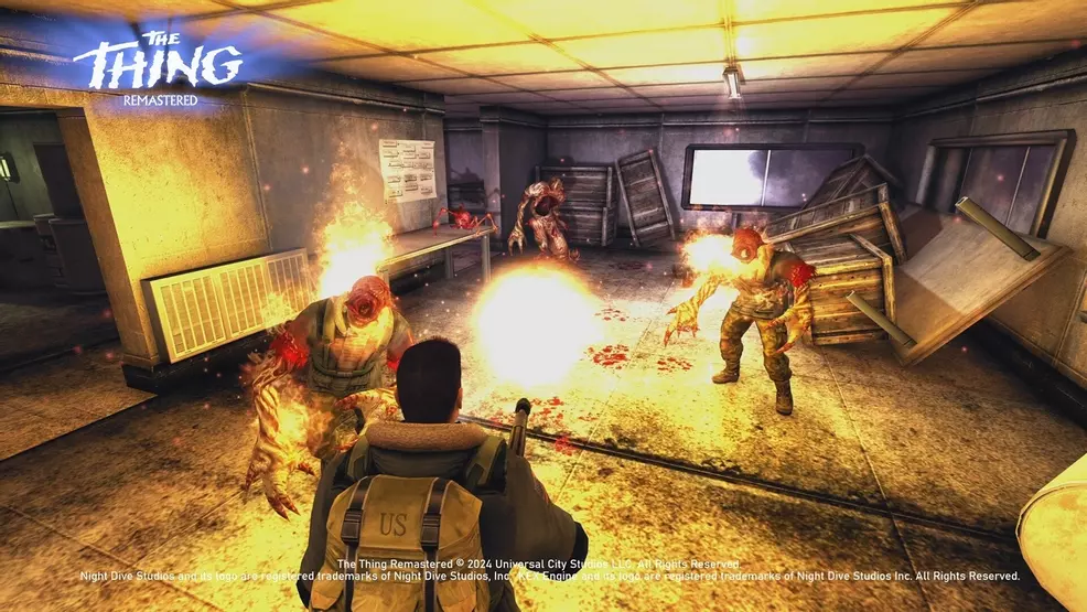 The Thing: Remastered, in which the protagonist attacks hostile alien monsters with a flamethrower.