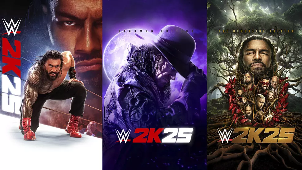 Cover artwork for all three editions of WWE 2K25. Superstars featured include Roman Reigns, the Undertaker, and the Bloodline factions. Cover artwork for all three editions of WWE 2K25. Superstars featured include Roman Reigns, the Undertaker, and the Bloodline factions.
