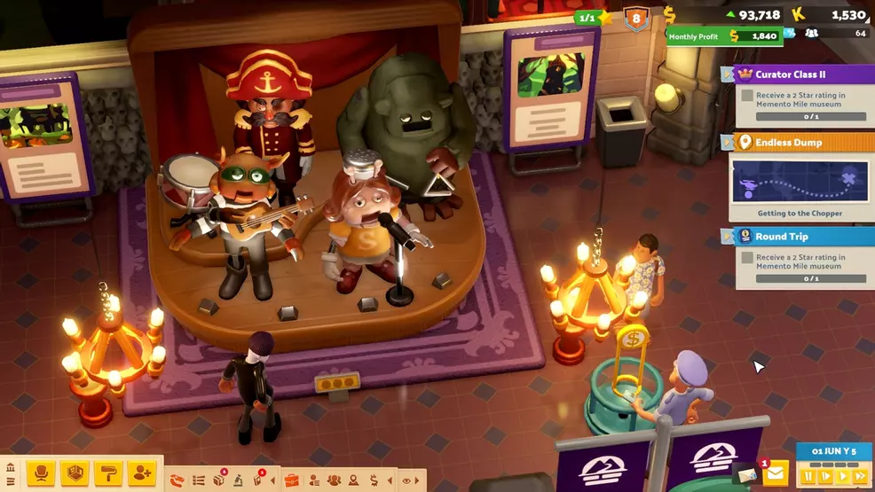 A fun time party band creeps out guests in the Supernatural museum in Two Point Museum.