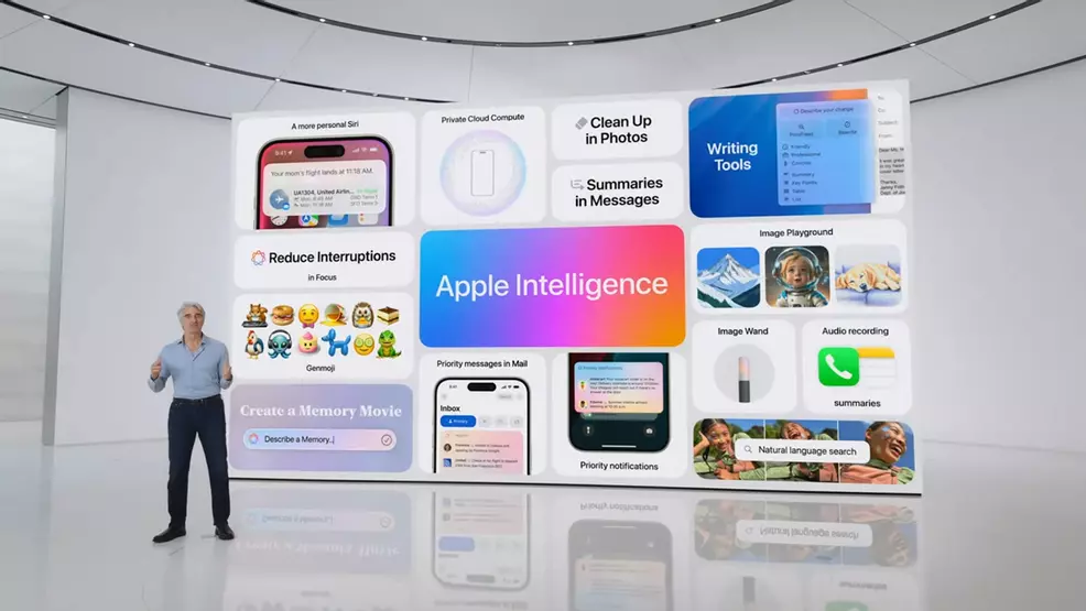 Apple shows off a page of AI features planned for its products, as well as powering up Siri. Apple shows off a page of AI features planned for its products, as well as powering up Siri.
