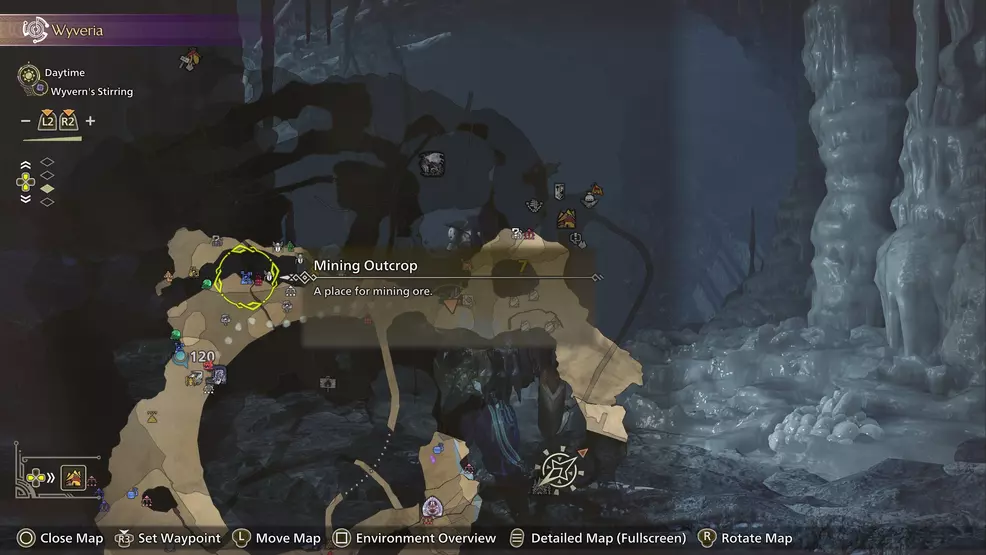 Showing a map where the demon has to find fucium in Hunter Wilds