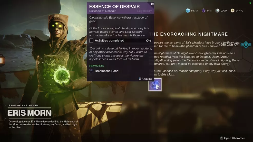 Eris offers the player the Essence of Despair quest