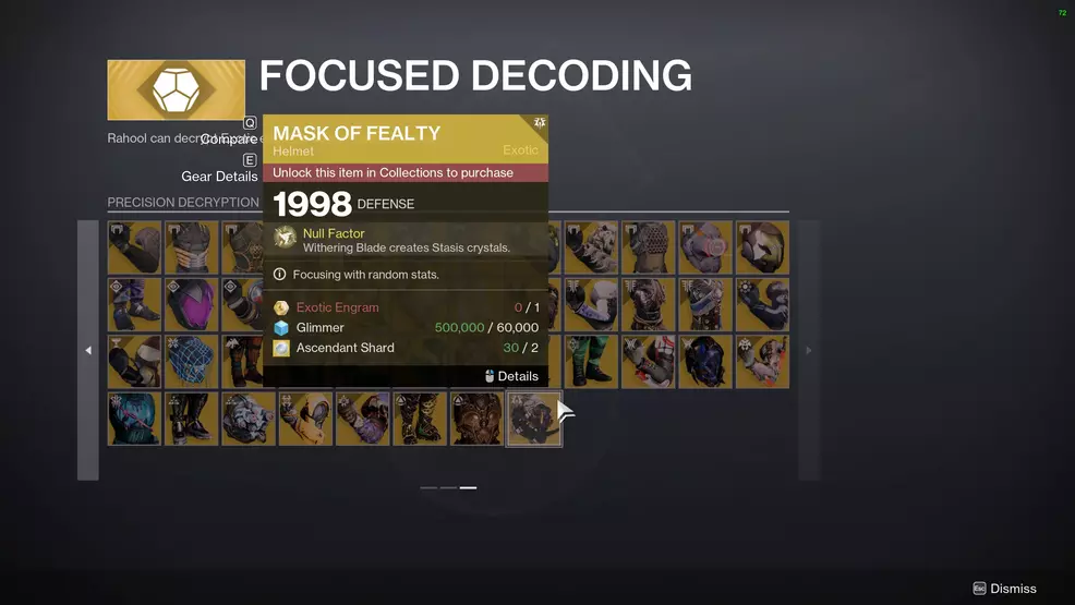 Mask of Fealty at the Cryptarch