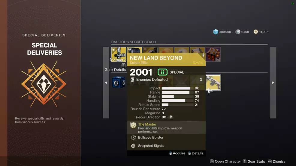 Special Deliveries kiosk in Destiny 2 showing New Land Beyond