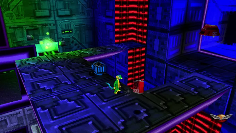 A gameplay screenshot of Gex standing on a platform.