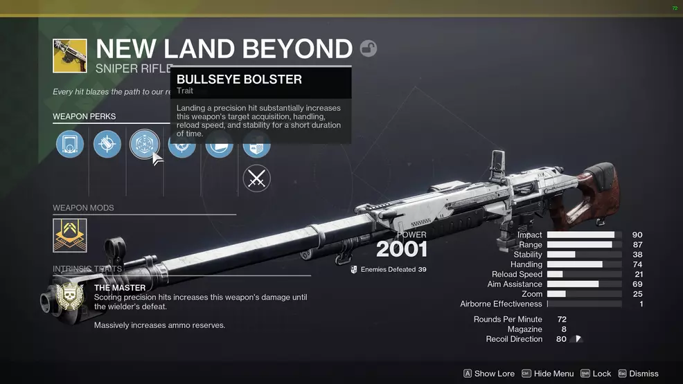New Land Beyond perks screen in Destiny 2