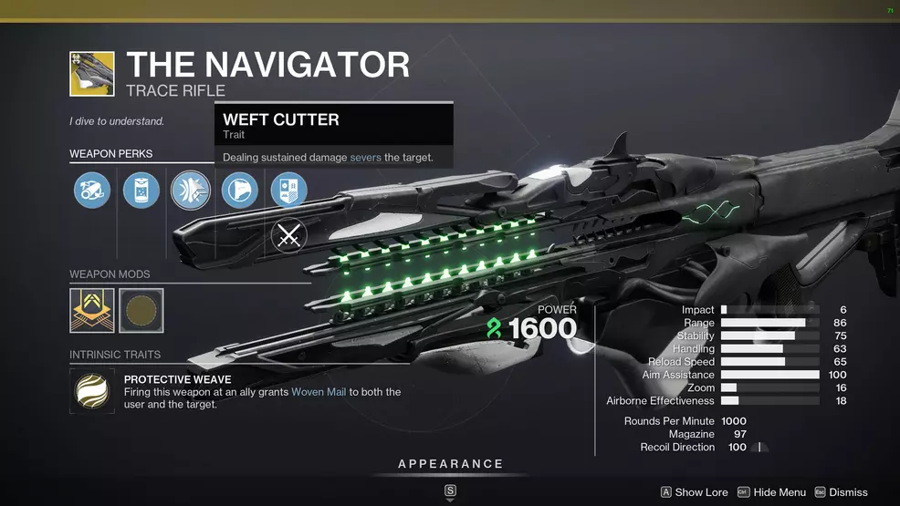 Navigator's perk screen in Destiny 2